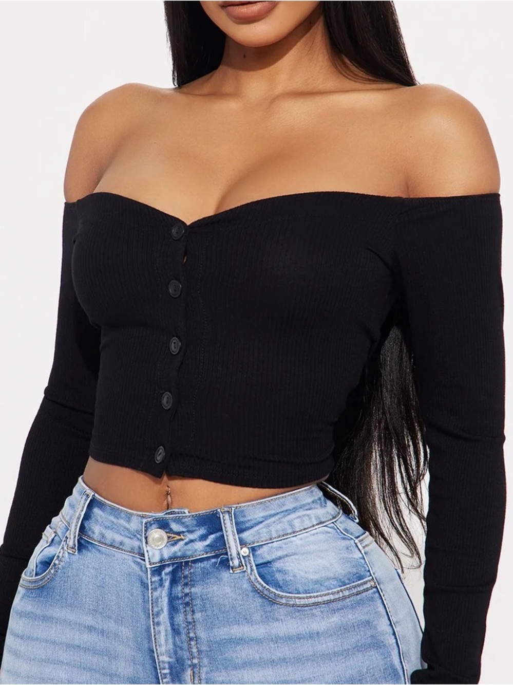 Fashion Nova NWT Talk That Talk Off Shoulder Top Black Size M